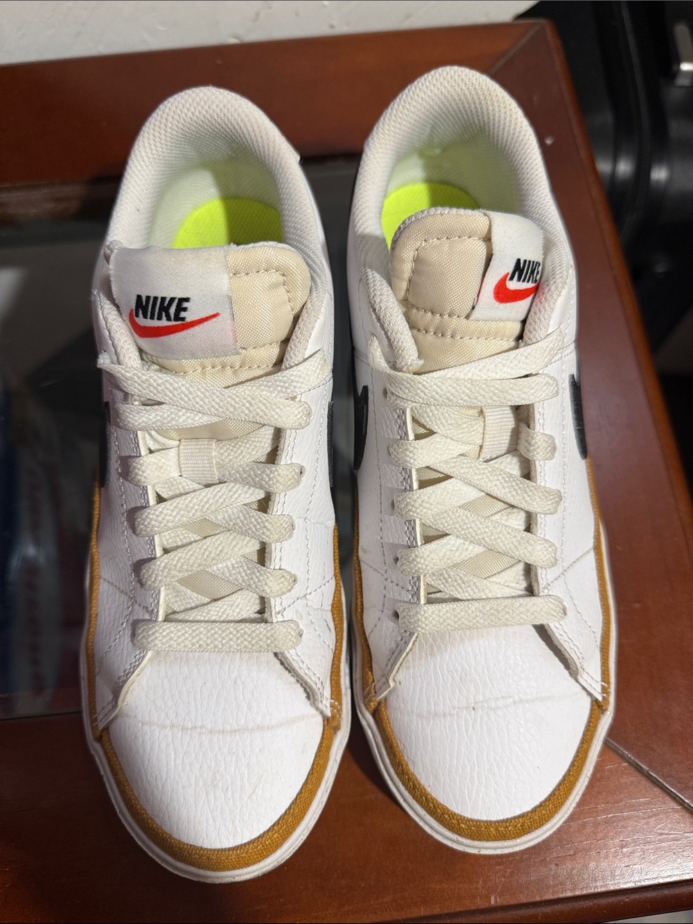 Nike Women’s White Sneakers with Tan and Black Accents